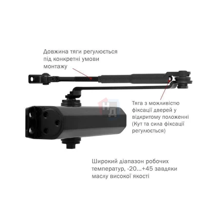 Доводчик дверной накладной RYOBI DS-2550 EN1-4 BC BLACK черный стандартная тяга (80кг)