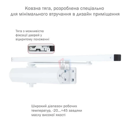 Доводчик дверной накладной RYOBI DS-3550 EN1-3 WHITE белый скользящая тяга (65кг)