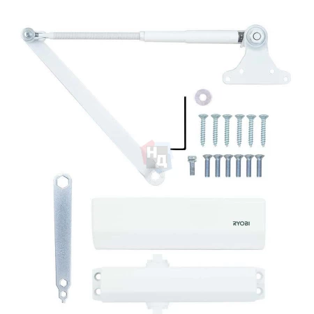 Доводчик дверной накладной RYOBI DS-1554 EN2/3 GLOSSY_WHITE белый параллельная тяга (60кг)