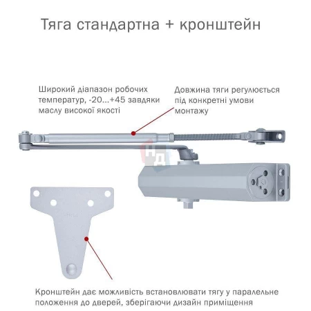 Доводчик дверной накладной RYOBI D-3550 EN2-5 SILVER хром универсальная тяга (100кг)