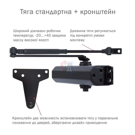 Доводчик дверной накладной RYOBI D-1554 EN2/3/4 GREY_ANTHRACITE серый универсальная тяга (80кг)