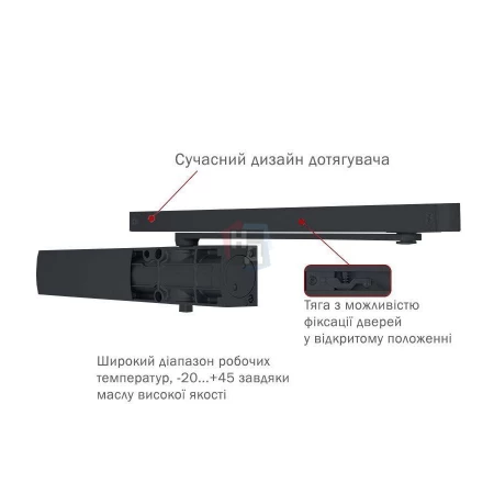 Доводчик дверной накладной RYOBI LIM DS-1200T EN2 GREY_ANTHRACITE серый скользящая тяга (40кг)