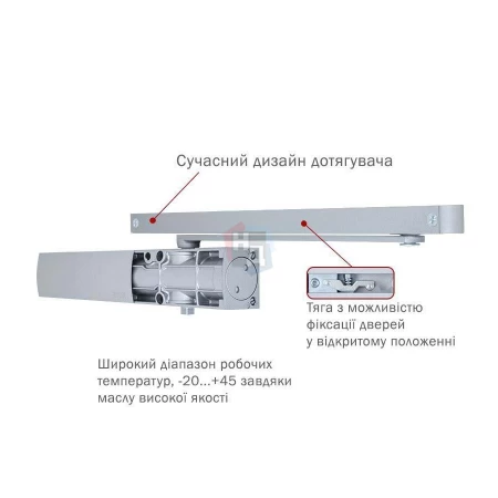 Доводчик дверной накладной RYOBI LIM DS-1200T EN2 SILVER хром скользящая тяга (40кг)