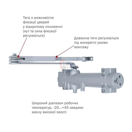 Доводчик дверной накладной RYOBI DS-4550 EN2-7+ SILVER хром стандартная тяга (200кг)
