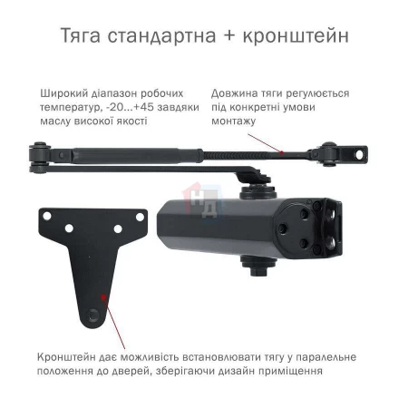 Доводчик дверной накладной RYOBI D-2055V EN3/4/5 BC BLACK черный универсальная тяга (100кг)