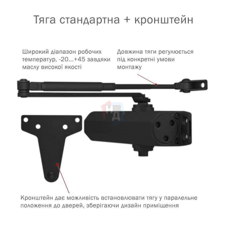 Доводчик дверной накладной RYOBI D-2005V EN3/4/5 BC BLACK черный универсальная тяга (100кг)