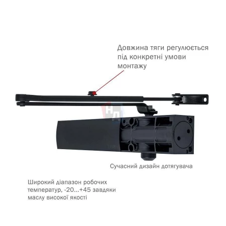 Доводчик дверной накладной RYOBI LIM D-1200 EN2/3/4 GREY_ANTHRACITE серый стандартная тяга (80кг)