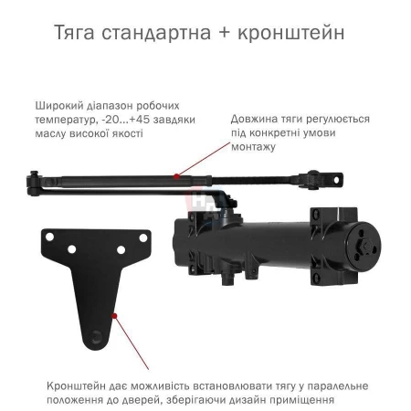 Доводчик дверной накладной RYOBI D-4550 EN2-7+ BLACK черный универсальная тяга (200кг)