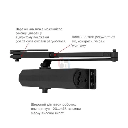 Доводчик дверной накладной RYOBI DS-3550 EN1-5 BLACK черный параллельная тяга (100кг)