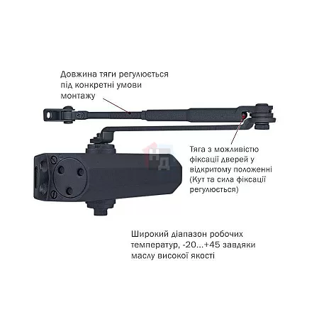 Доводчик дверной накладной RYOBI DS-2550 EN1-4 BC GREY_ANTHRACITE серый стандартная тяга (80кг)