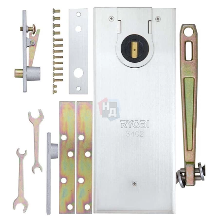 Доводчик дверной напольный RYOBI S-402 EN6 черный, хром матовый петли для металлических/алюминиевых дверей (120кг)