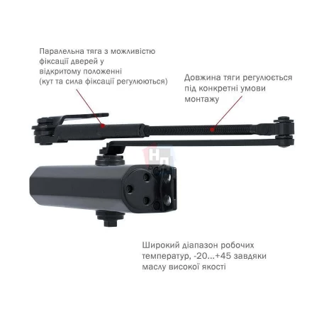 Доводчик дверной накладной RYOBI DS-2055P EN4 BC GREY_ANTHRACITE серый параллельная тяга (80кг)