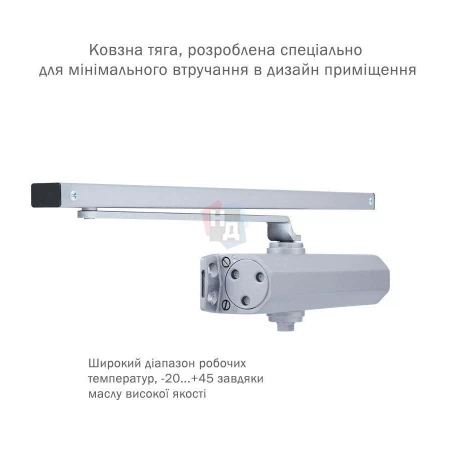 Доводчик дверной накладной RYOBI D-2050T EN3 BC SILVER хром скользящая тяга (60кг)