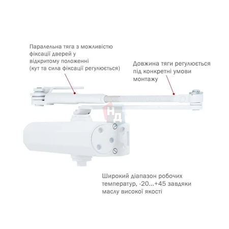 Доводчик дверной накладной RYOBI DS-2055P EN4 BC GLOSSY_WHITE белый параллельная тяга (80кг)