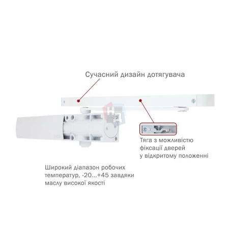 Доводчик дверной накладной RYOBI LIM DS-1200T EN2 WHITE белый скользящая тяга (40кг)