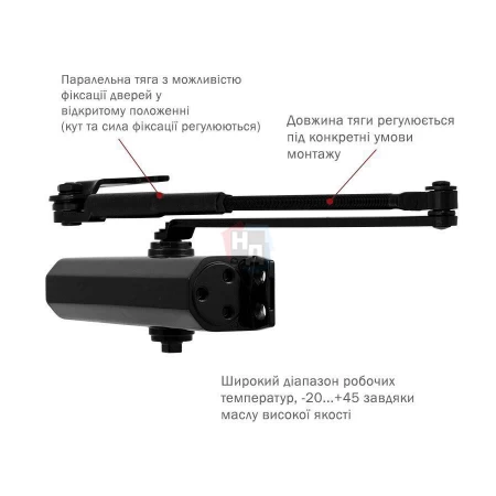 Доводчик дверной накладной RYOBI DS-2055P EN4 BC BLACK черный параллельная тяга (80кг)