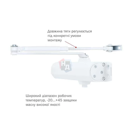 Доводчик дверной накладной RYOBI D-2005V EN3/4/5 BC GLOSSY_WHITE белый стандартная тяга (100кг)