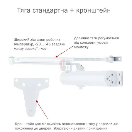 Доводчик дверной накладной RYOBI D-3550 EN2-5 WHITE белый универсальная тяга (100кг)