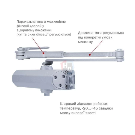 Доводчик дверной накладной RYOBI DS-2055P EN4 BC SILVER хром параллельная тяга (80кг)