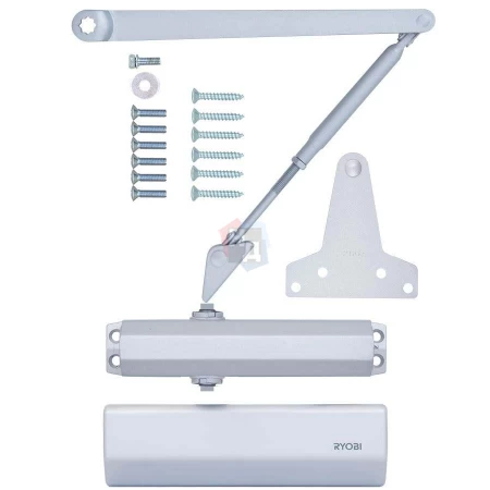 Доводчик дверной накладной RYOBI D-1554 EN2/3/4 SILVER хром универсальная тяга (80кг)