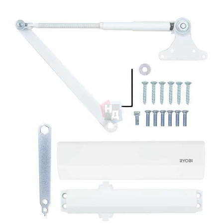 Доводчик дверной накладной RYOBI DS-2055P EN4 BC GLOSSY_WHITE белый параллельная тяга (80кг)