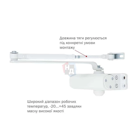 Доводчик дверной накладной RYOBI LIM 9903 EN2/3 GLOSSY_WHITE белый стандартная тяга (65кг)
