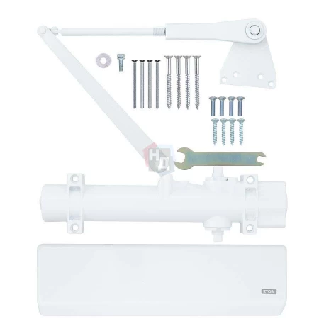 Доводчик дверной накладной RYOBI DS-4550 EN2-7+ WHITE белый параллельная тяга (200кг)