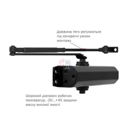 Доводчик дверной накладной RYOBI D-1504 EN2/3/4 BLACK черный стандартная тяга (80кг)