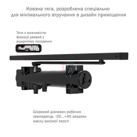 Доводчик дверной накладной RYOBI DS-4550 EN4 BLACK черный скользящая тяга (80кг)