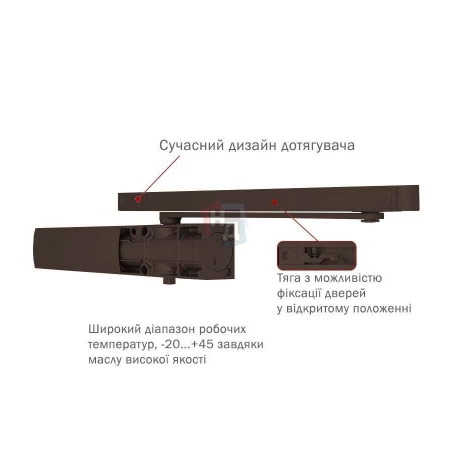Доводчик дверной накладной RYOBI LIM DS-1200T EN2 DARK_BRONZE коричневый скользящая тяга (40кг)
