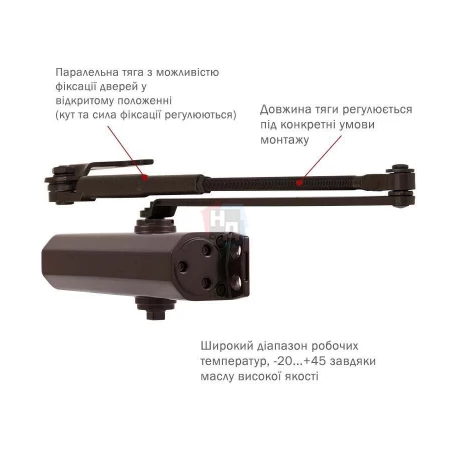 Доводчик дверной накладной RYOBI DS-1554 EN2/3 DARK_BRONZE коричневый параллельная тяга (60кг)