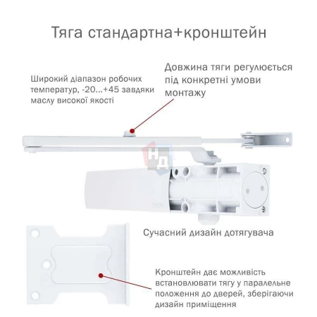 Доводчик дверной накладной RYOBI LIM D-1200 EN2/3/4 WHITE белый универсальная тяга (80кг)