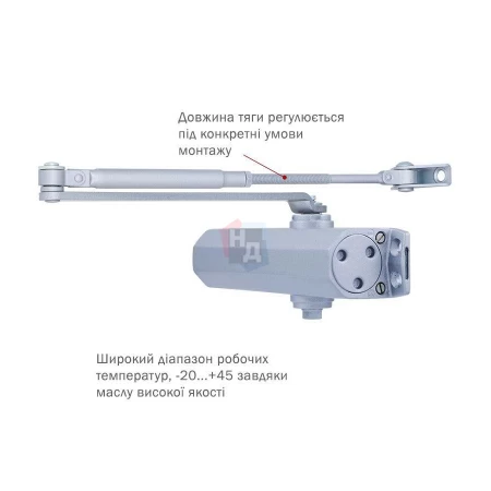 Доводчик дверной накладной RYOBI D-2005V EN3/4/5 BC SILVER хром стандартная тяга (100кг)