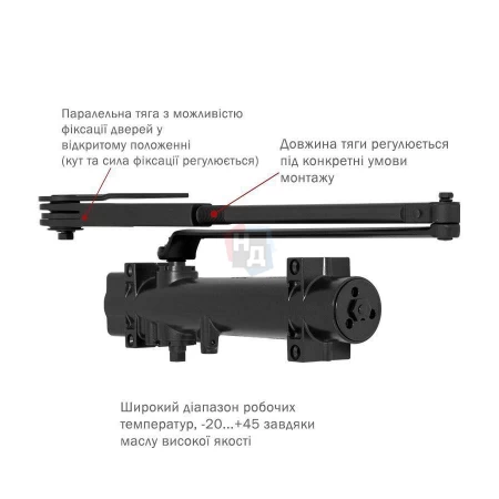 Доводчик дверной накладной RYOBI DS-4550 EN2-7+ BLACK черный параллельная тяга (200кг)