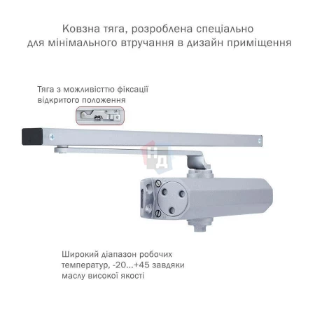 Доводчик дверной накладной RYOBI DS-2050T EN3 BC SILVER хром скользящая тяга (60кг)