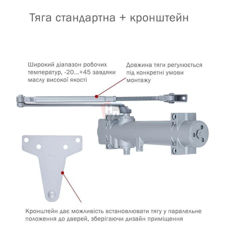 Доводчик дверной накладной RYOBI D-4550 EN2-7+ SILVER хром универсальная тяга (200кг)