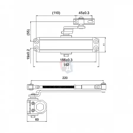 Доводчик дверной CISA 60460/60470.03.0.44 STD черный EN2-4 (80кг)