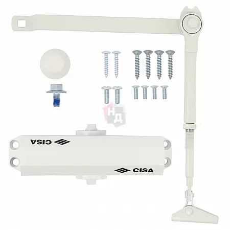Доводчик дверной CISA 60461.03.0.45 STD HO с фиксацией белый EN2-4 (80кг)