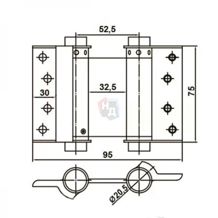 Петля дверная барная Mert 29 95x75 никель