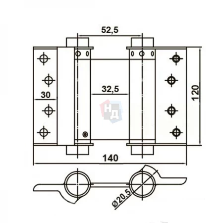 Петля дверная барная Mert 33 120x140 никель