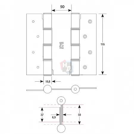 Петля барная Aldeghi Luigi 87NO155-50 155 мм NO черный