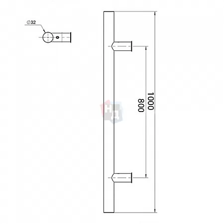 Дверная ручка скоба ABARO Bali 90° L:1000 X:800 D:32mm SS 304 черный RAL 9005 (комплект)