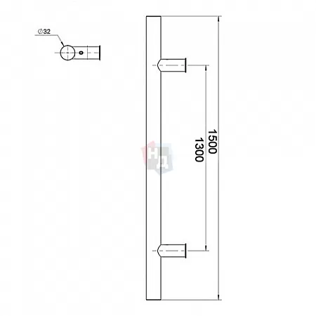 Дверная ручка скоба ABARO Bali 90° L:1500 X:1300 D:32mm SS 304 черный RAL 9005 (комплект)