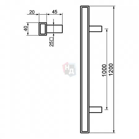 Дверная ручка скоба ABARO Sydney 90° L:1200 X:1000 W:40*20mm SS 304 антрацит RAL 7016 (комплект)
