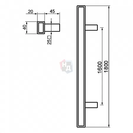 Дверная ручка скоба ABARO Sydney 90° L:1800 X:1600 W:40*20mm SS 304 антрацит RAL 7016 (комплект)