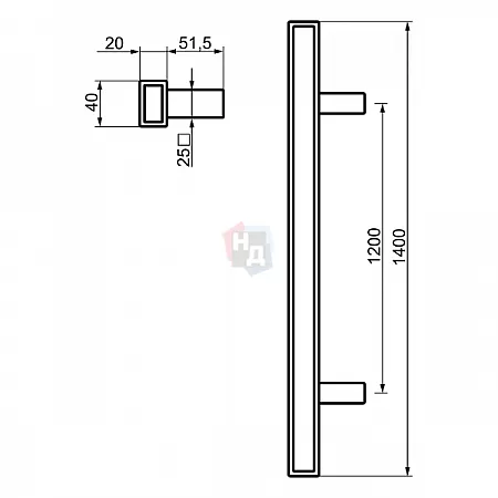 Дверная ручка скоба ABARO Sydney 90° L: 1400 X: 1200 W: 40*20mm BM черный матовый (половинка)