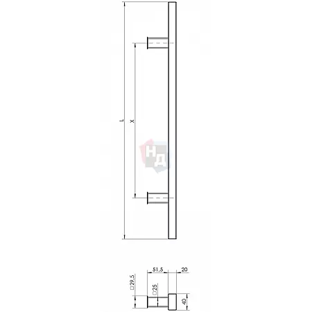 Дверная ручка скоба WALA QA10 90° L:580 X:380 D:40x20 ALU черный (комплект)