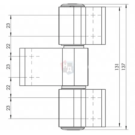 Петля дверная накладная 3-створчатая ассиметричная WALA WX H:137 W:93.5 RAL 9005 черный (160кг)