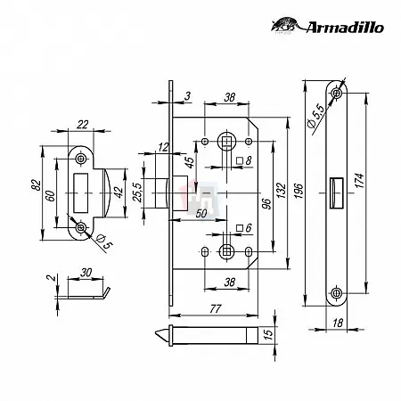 Замок межкомнатный WC Armadillo LH96-50UKSN никель матовый