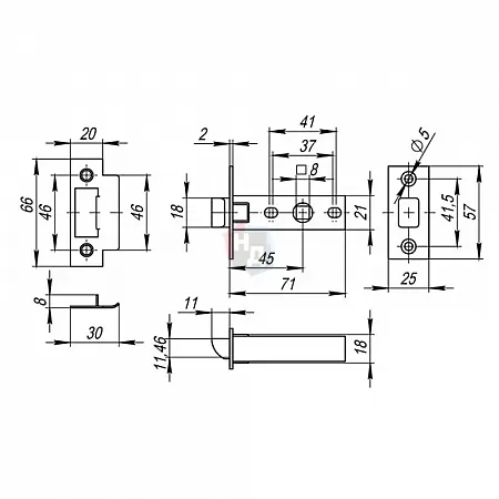 Защелка Armadillo LH121-45AB бронза (пластиковый язычок)